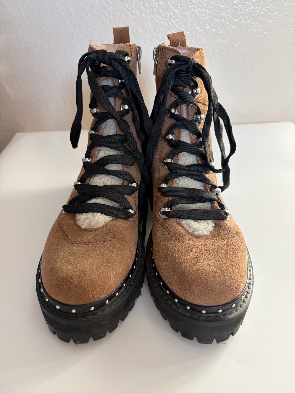 Steve Madden Rainier Chestnut Brown Suede Leather Chunky Boots Size 8